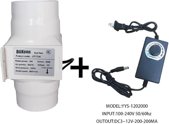 Inline Duct Fans 3 Inch 12V Extractor Fan 6W 47Cfm Plastic Variable Vent Blower - Image 4