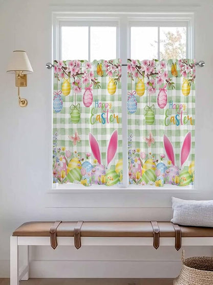 Happy Easter Kitchen Curtains 54 Inches Length, Spring Bunny Eggs Flower Sage - Image 4