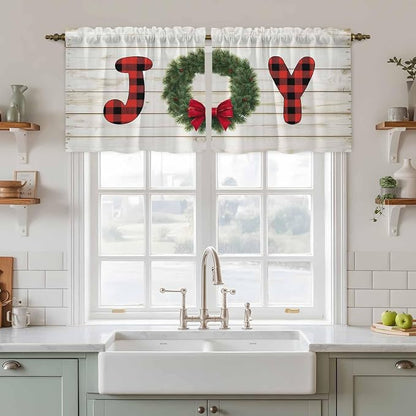 Christmas Wreaths Kitchen Tier Curtains 36 Inch Long 2 Panel Set, Rod Pocket by Unknown