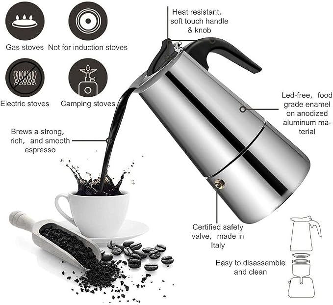ZJchao Eagle Beak Design Moka Pot Portable Stainless Steel Coffee Maker Pot - Image 5
