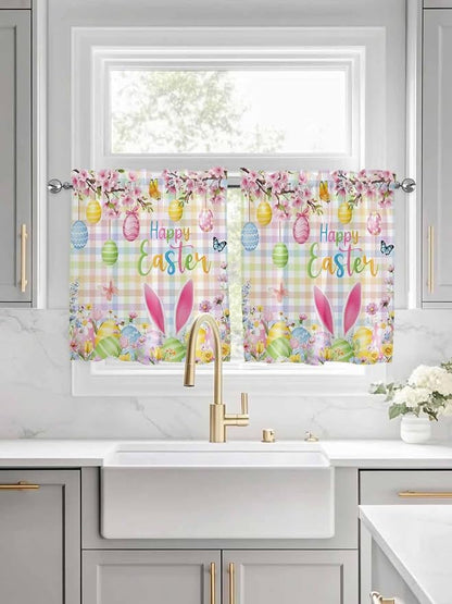 Happy Easter Half Window Curtain 36 Inches Long, Spring Bunny Colorful Eggs - Image 3