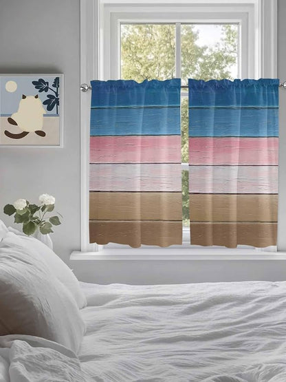 Blue Pink Brown Gradient Wood Grain Window Valance Curtains, Vintage Wood Board - Image 3