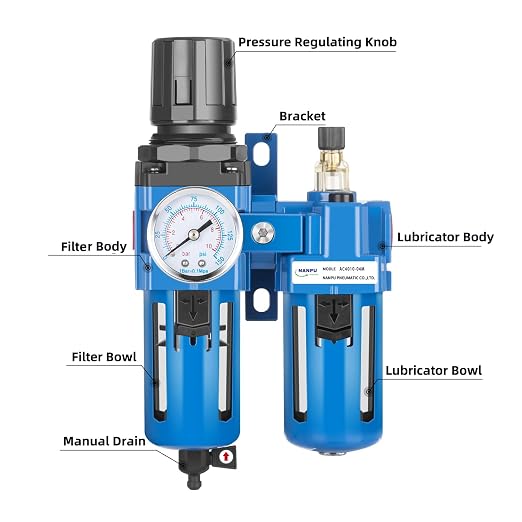 NANPU 1/2" NPT Compressed Air Filter Regulator Lubricator Combo, Water/Oil Trap - Image 5