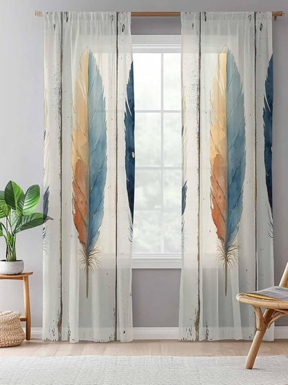 Sheer Curtains 108 Inches Long, Boho Ombre Vintage Wooden Grain Privacy Voile - Image 5