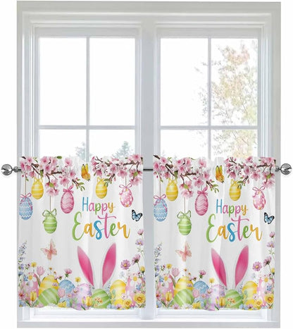 Happy Easter Half Window Curtains 24 Inches Long, Spring Watercolor Bunny Eggs by Unknown