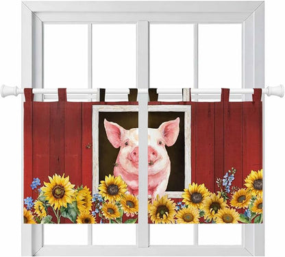 Pigs Sunflowers Kitchen Curtains 24 Inch Length, Small Window Curtains Tab Top by Unknown