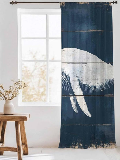 Sheer Curtains 84 Inches Long, Ocean Whale Blue Semi Sheer Curtains Light - Image 3