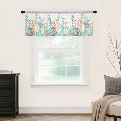Summer Beach Sheer Valance Curtains, Ocean Colorful Coral Shell Seaweed - Image 5