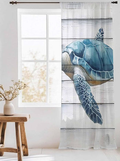 Sheer Curtains 96 Inches Long, Sea Turtle Blue Semi Sheer Curtains Light - Image 3