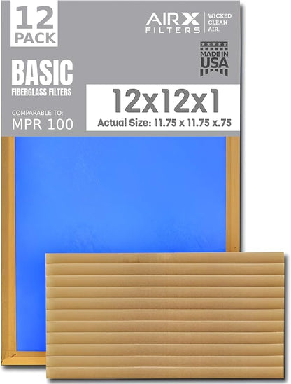 12x12x1 Air Filter Comparable to MPR 100 Basic Economy Furnace Filters by AIRXFILTERSWICKEDCLEANAIR