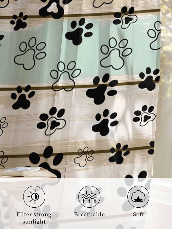 Sheer Curtains 63 Inch Length, Sage Green Beige Farmhouse Semi Sheer Curtains - Image 6