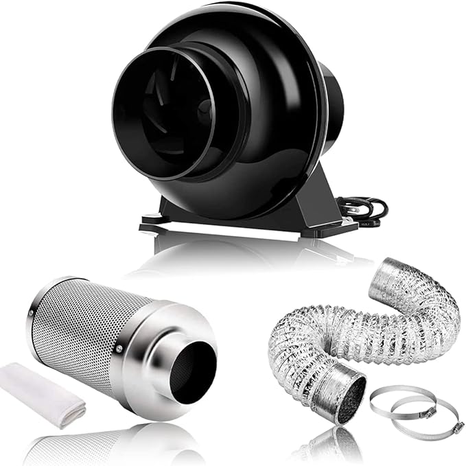 Ventilation Kit, 4 Inch Inline Fan 200 CFM Exhaust Blower, 4 Inch Carbon Fiber by WeedSalute
