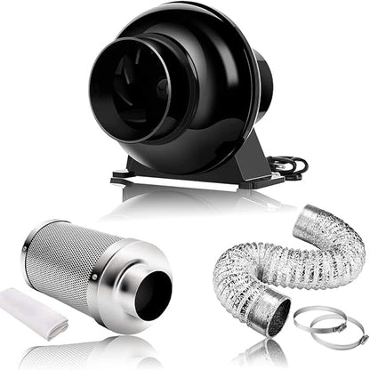 Ventilation Kit, 4 Inch Inline Fan 200 CFM Exhaust Blower, 4 Inch Carbon Fiber by WeedSalute