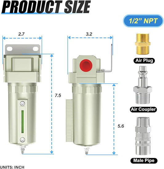 1/2" NPT Industrial Aluminium Air Compressor Moisture Filter, Air Desiccant - Image 2