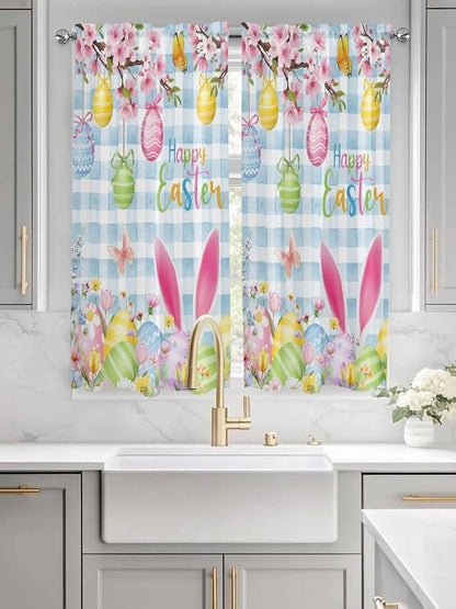 Happy Easter Bedroom Curtains 63 Inches length, Spring Watercolor Bunny Eggs - Image 3