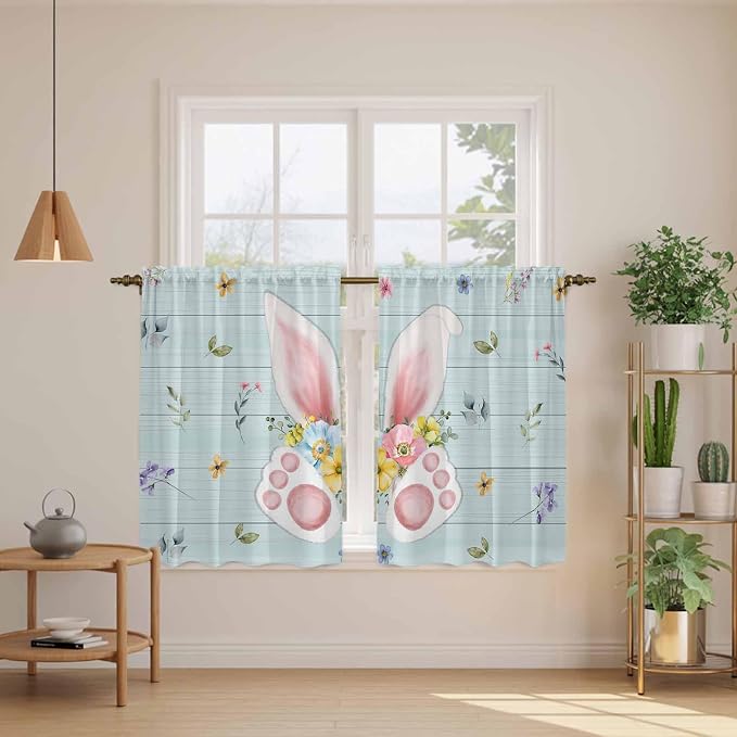 Easter Kitchen Tier Curtains 45 Inch Long 2 Panel Set, Rod Pocket Short Window - Image 3