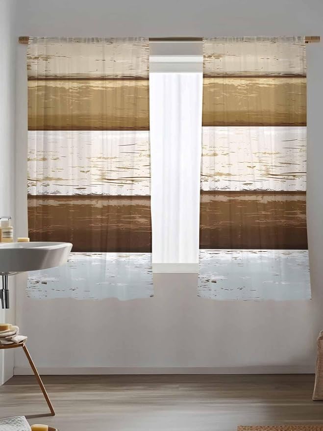 Sheer Curtains 72 Inches Long, Wood Grain Brown Semi Sheer Curtains Light - Image 5