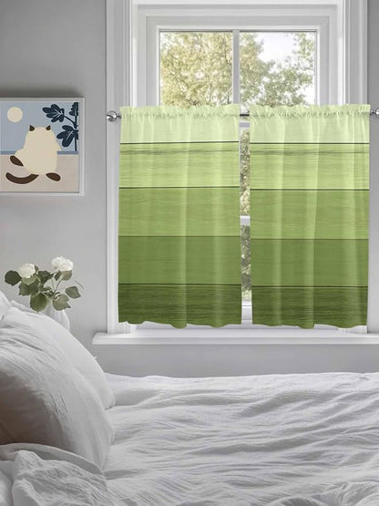 Gradient Green Wooden Board Window Valance Curtains, Retro Country Wood Grain - Image 3