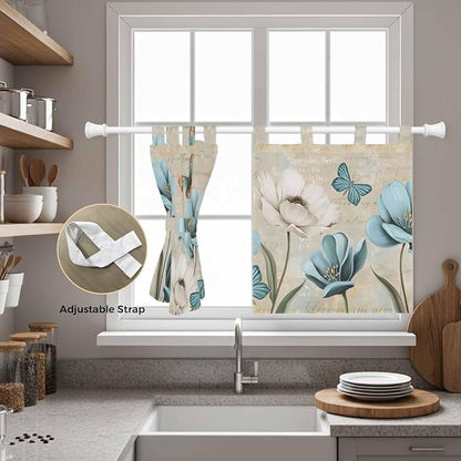 Spring Flowers Kitchen Curtains 36 Inch Length, Small Window Curtains Tab Top - Image 5