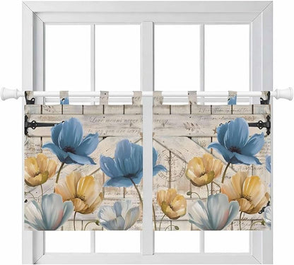 Blue Yellow Tulips Kitchen Curtains 24 Inch Length, Small Window Curtains Tab by Unknown