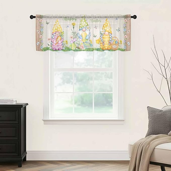 Easter Sheer Valances for Windows 60"x18", Light Filtering Kitchen Curtains - Image 9