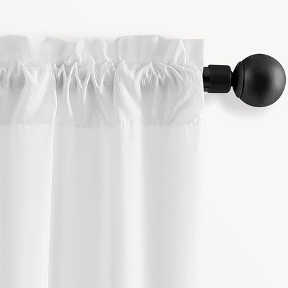 Non-See-Through White Privacy Sheer Cafe Curtains 84 inches Long 2 Panels - Image 3