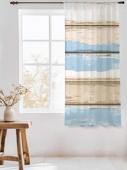 Sheer Curtains 72 Inches Long, Vintage Geometric Blue Semi Sheer Curtains Light - Image 3