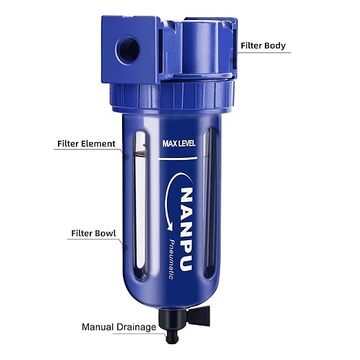 NANPU 3/8" NPT Compressed Air Filter, Zinc Alloy, 5 Micron Brass Element - Image 2