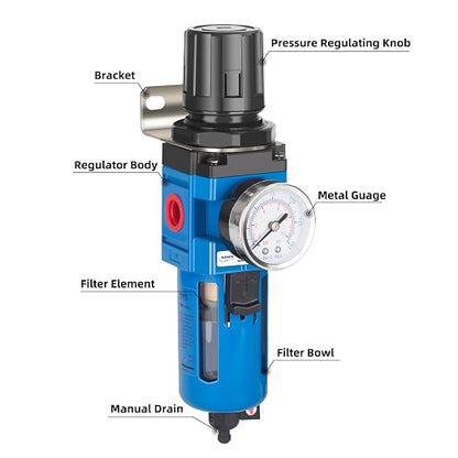 NANPU 3/8" NPT Compressed Air Filter Regulator Combo Piggyback, 5 Micron Brass - Image 3