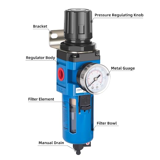NANPU 1/2" NPT Compressed Air Filter Regulator Combo Piggyback, 5 Micron Brass - Image 3