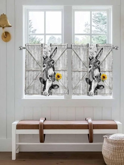 Grey Farmhouse Half Window Curtain 36 Inches Long, Vintage Sunflowers Animals - Image 4