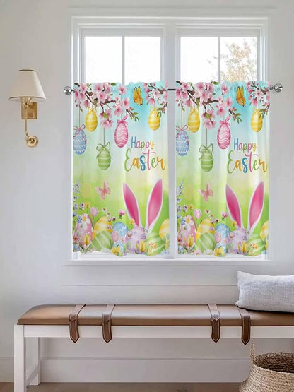 Easter Tier Curtains 45 Inches Long, Spring Bunny Colorful Rabbit Eggs - Image 4