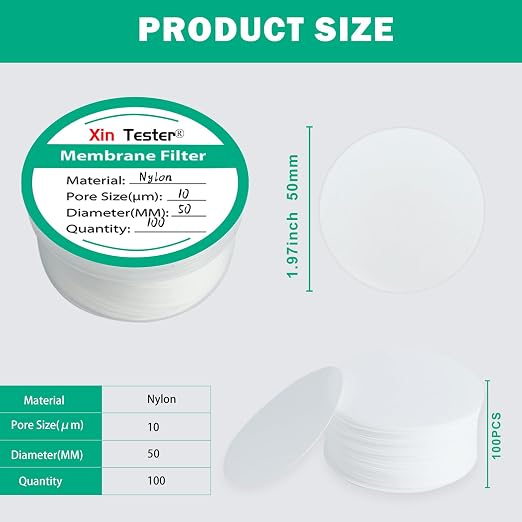 Xin Tester 100 Pieces Nylon Disc Membrane Filters, 50 mm Diameter, 10µm Pore - Image 5