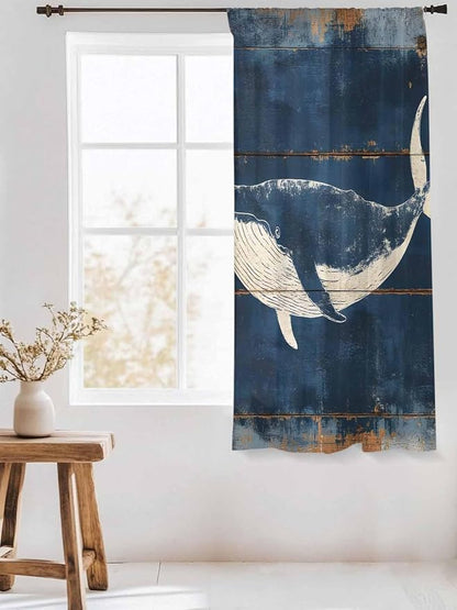 Sheer Curtains 72 Inches Long, Summer Whale Blue Semi Sheer Curtains Light - Image 3