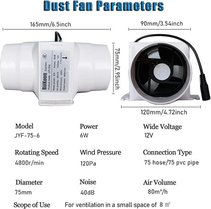 3 Inch Inline Duct Extractor Fan 75Mm 12V Powerful Exhaust Blower Speed - Image 2