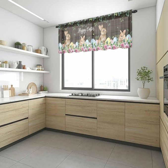 Easter Sheer Valances for Windows 54"x18", Light Filtering Kitchen Curtains - Image 6