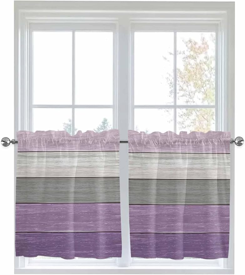 Country Wood Board Gray Purple Window Valance Curtains, Farmhouse Gradient - Image 9
