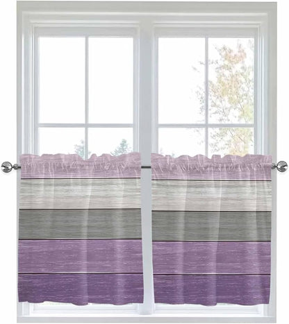 Country Wood Board Gray Purple Window Valance Curtains, Farmhouse Gradient - Image 9