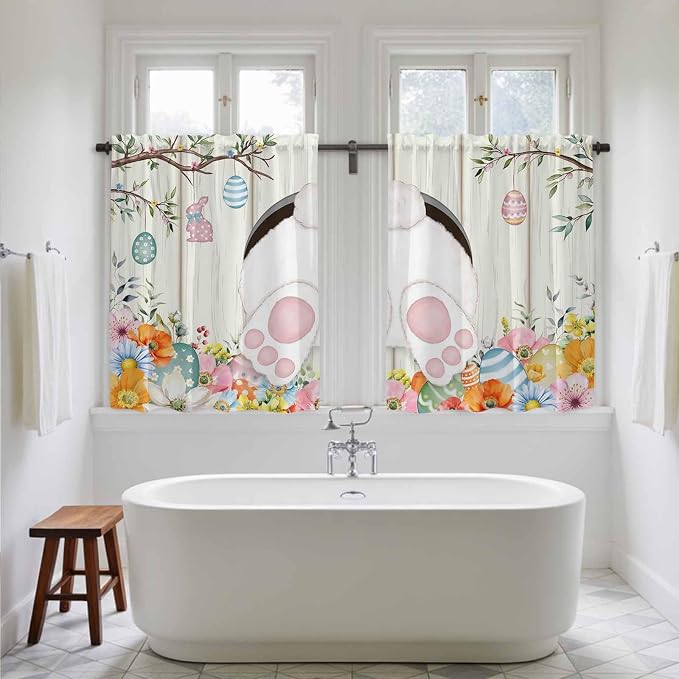 Easter Kitchen Curtains 45 Inch Long 2 Panel Set, Rod Pocket Window Treatment - Image 5