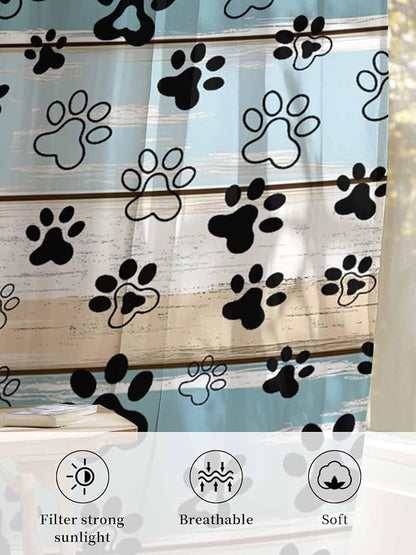 Sheer Curtains 63 Inch Length, Vintage Farmhouse Country Wood Grain Privacy - Image 6