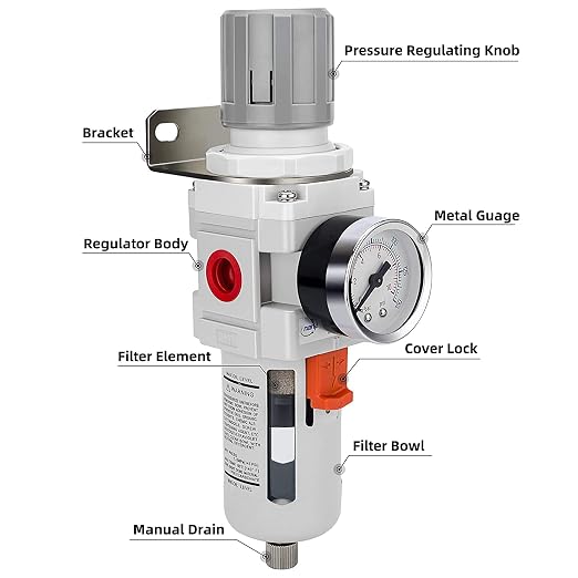 NANPU 1/2" NPT Compressed Air Filter Regulator Combo Piggyback, 5 Micron Brass - Image 2