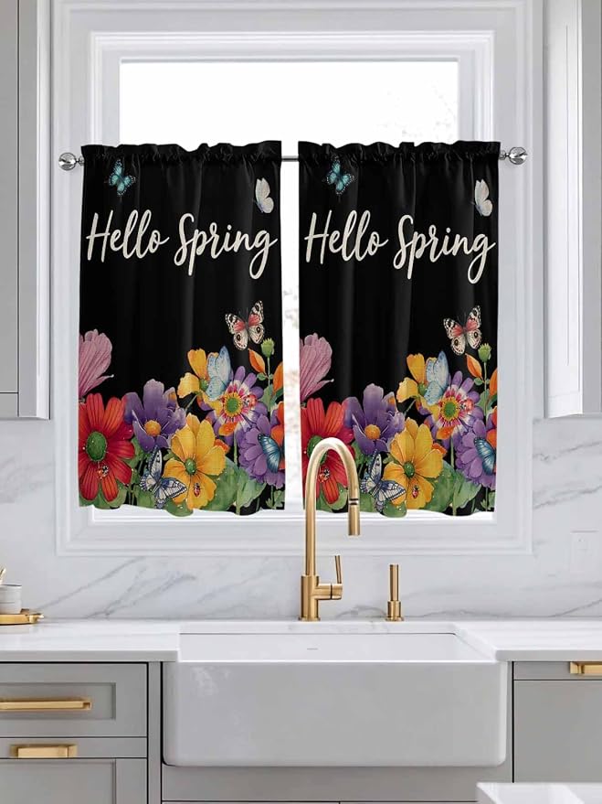 Spring Flowers Kitchen Curtains 45 Inches length, Watercolor Country Colorful - Image 3