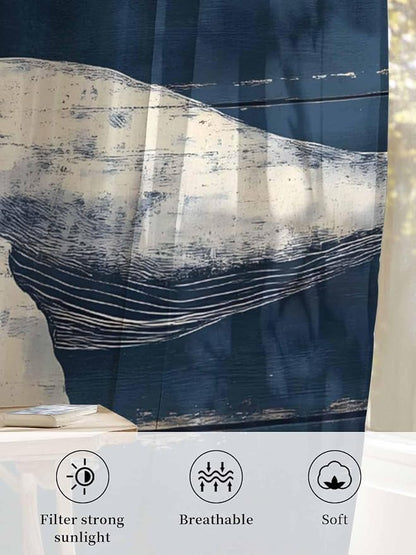 Sheer Curtains 63 Inch Length, Ocean Vintage Whale Semi Sheer Curtains Light - Image 6