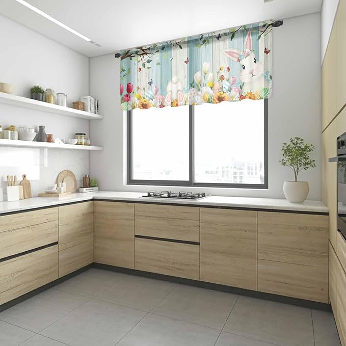 Easter Sheer Valances for Windows 42"x18", Light Filtering Kitchen Curtains - Image 6