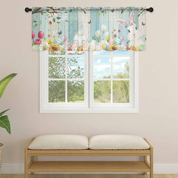 Easter Sheer Valances for Windows 42"x18", Light Filtering Kitchen Curtains - Image 4