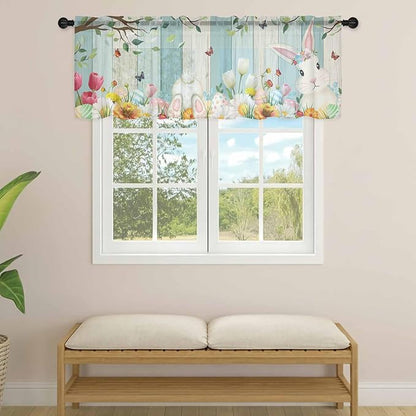 Easter Sheer Valances for Windows 54"x18", Light Filtering Kitchen Curtains - Image 4