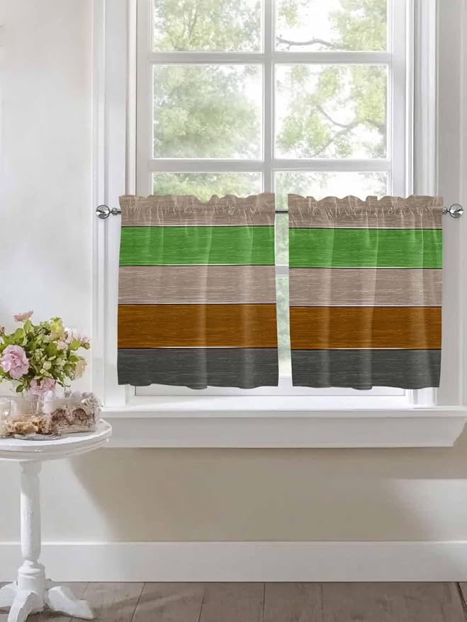 Farm Gray Green Brown Wood Grain Window Valance Curtains, Rustic Wooden Plank - Image 4