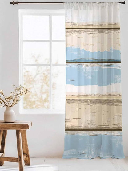 Sheer Curtains 84 Inches Long, Vintage Geometric Blue Semi Sheer Curtains Light - Image 3