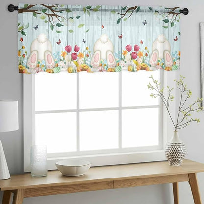 Easter Sheer Valances for Windows 42"x12", Light Filtering Kitchen Curtains - Image 2