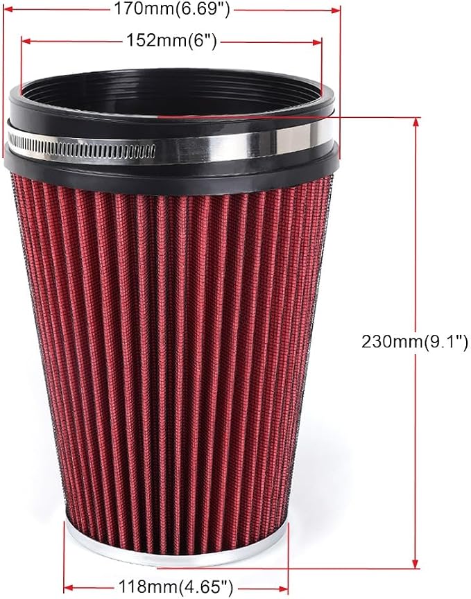 MUGE RACING 6" 152 mm High Flow Inlet Air Filter, Air Intake Cone Filter - Image 6